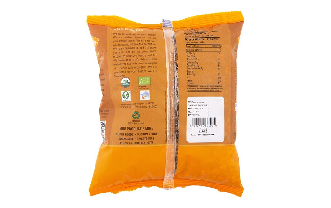 Truefarm Organic Split Moong Dal    Pack  500 grams